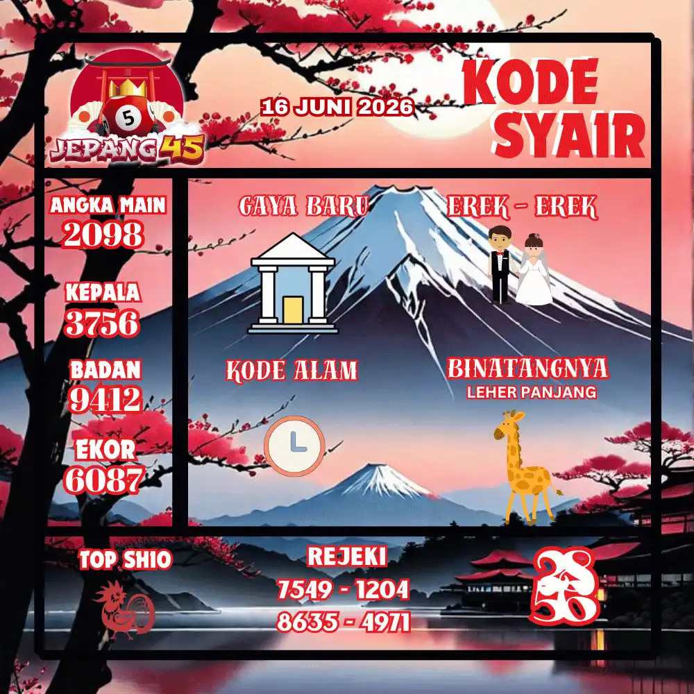 Kode Syair Jepang45  Pools - Juni 2026
