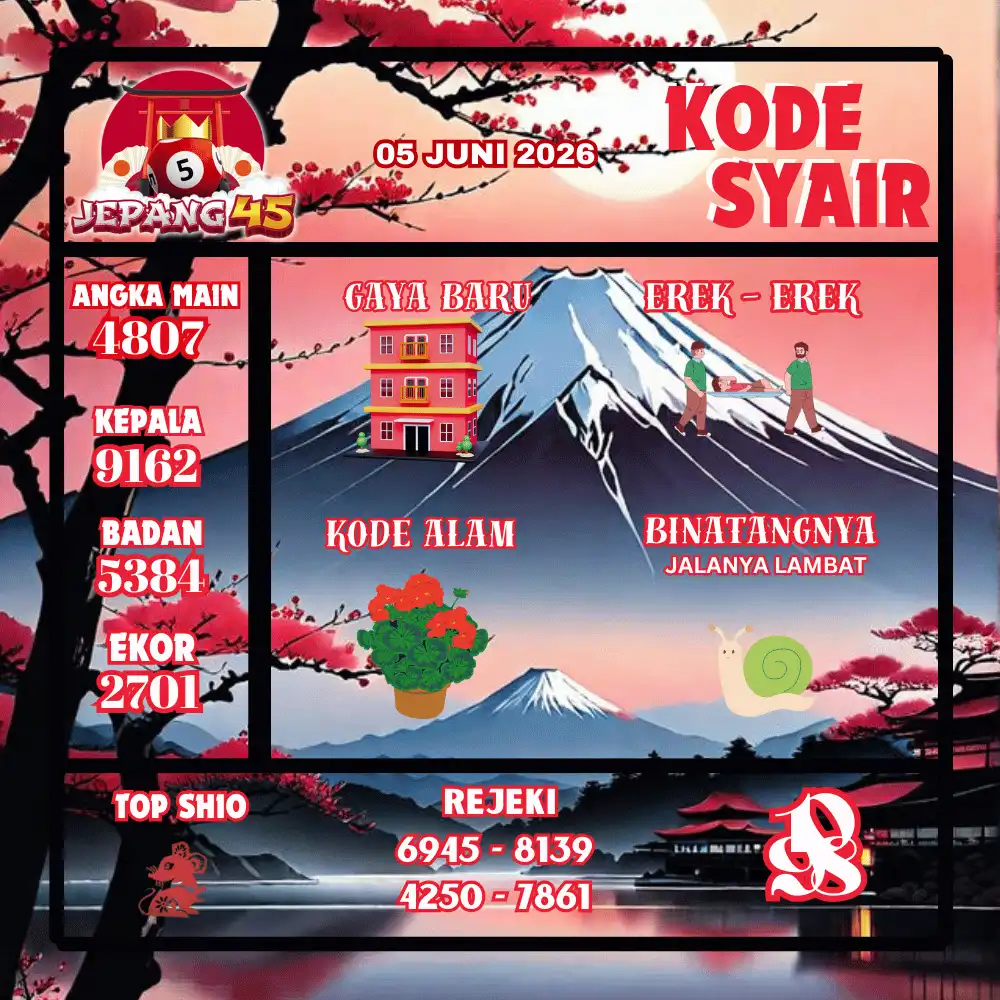 Kode Syair Jepang45  Pools - Juni 2026
