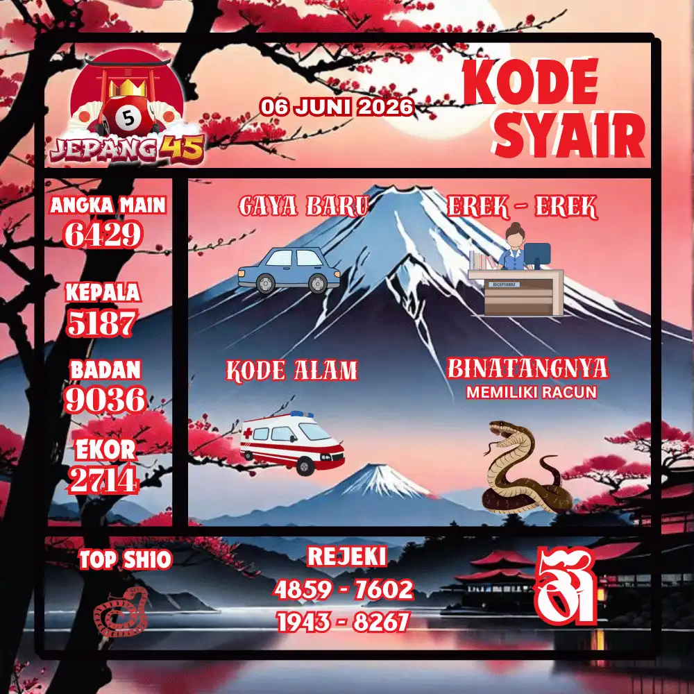 Kode Syair Jepang45  Pools - Juni 2026
