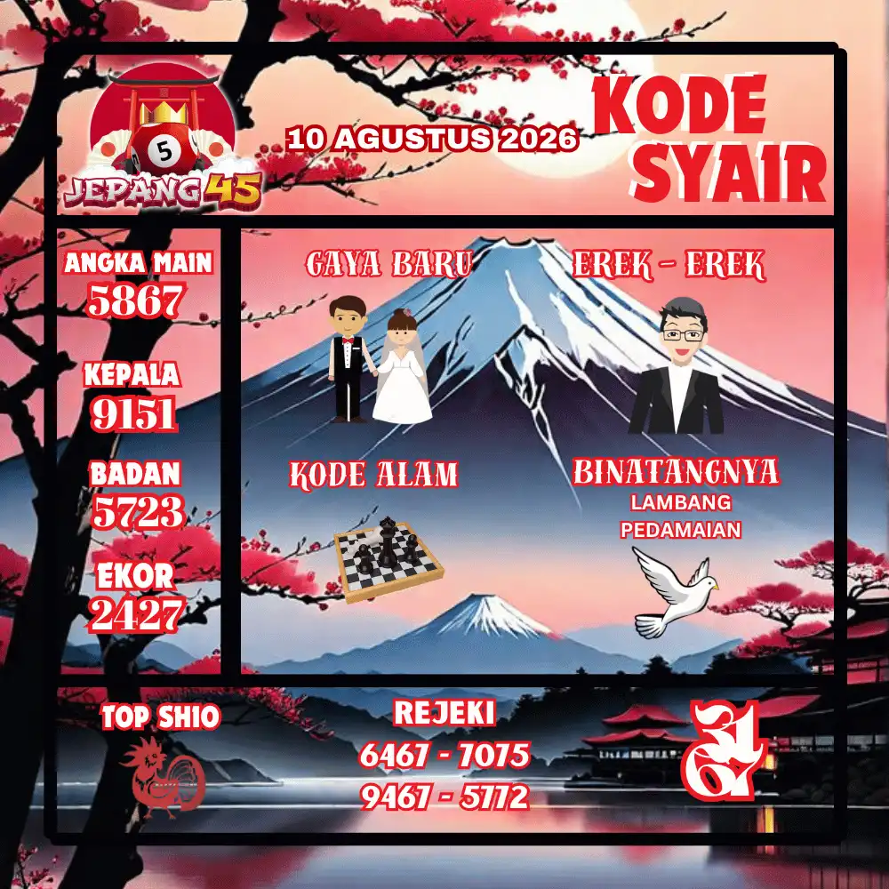 Kode Syair Jepang45  Pools - Agustus 2026
