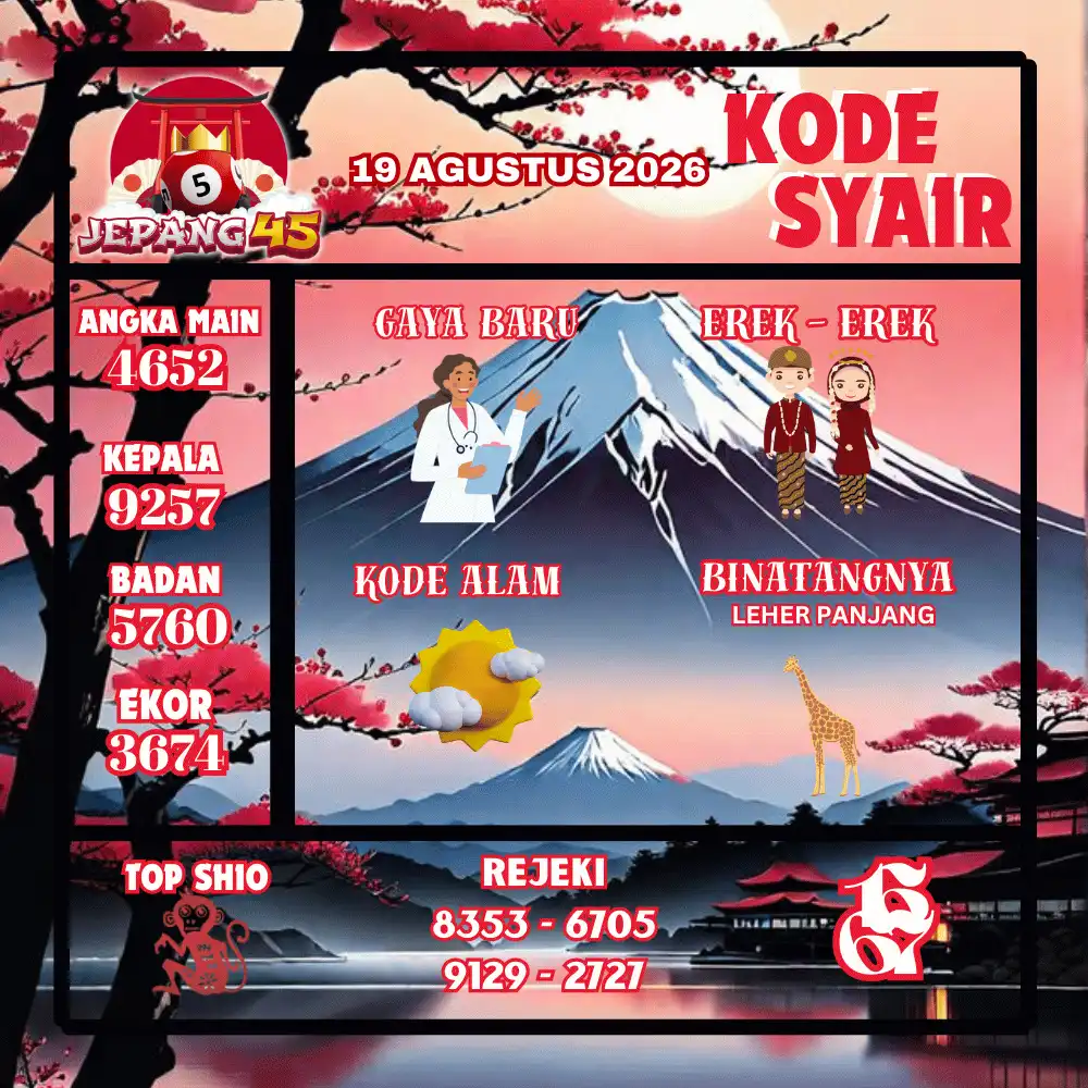 Kode Syair Jepang45  Pools - Agustus 2026
