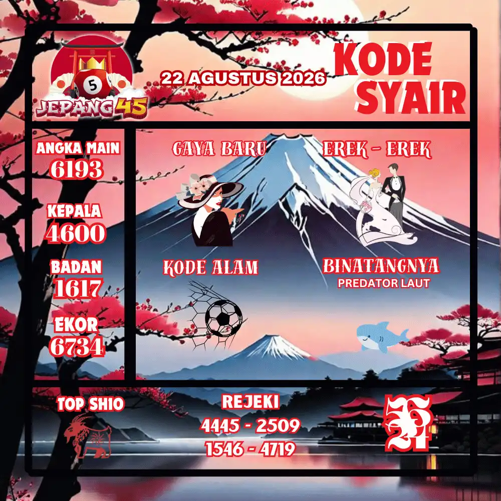 Kode Syair Jepang45  Pools - Agustus 2026
