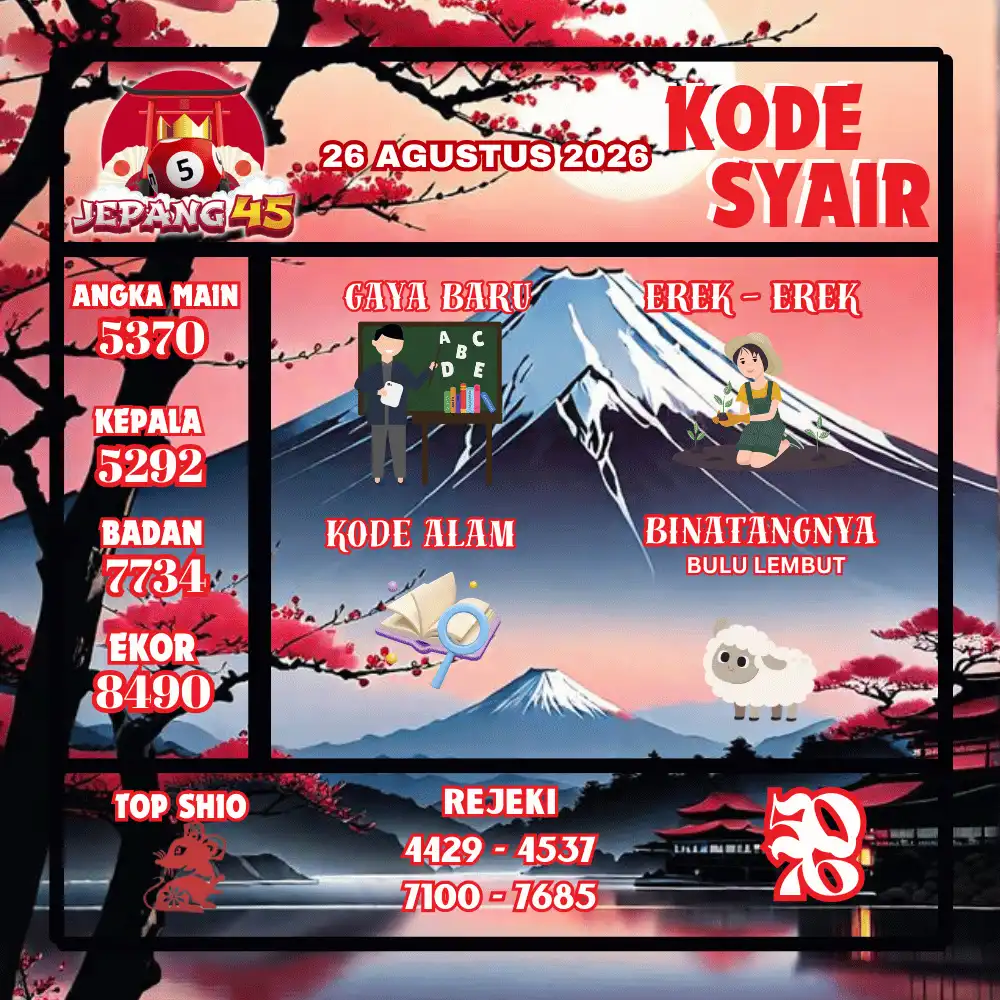 Kode Syair Jepang45  Pools - Agustus 2026
