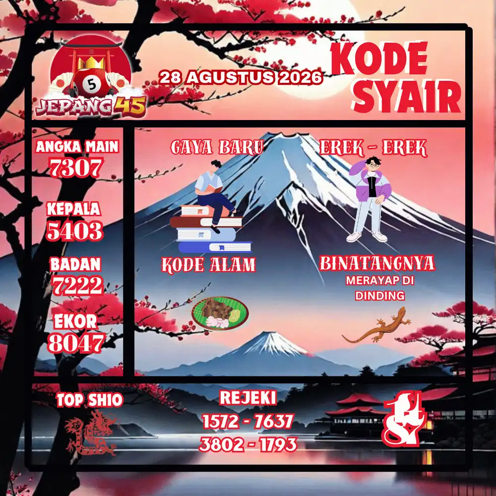 Kode Syair Jepang45  Pools - Agustus 2026

