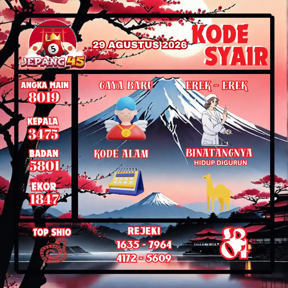 Kode Syair Jepang45  Pools - Agustus 2026
