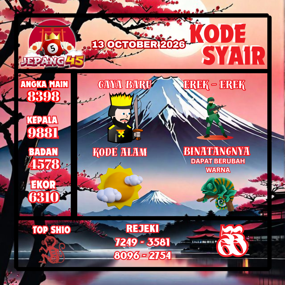 Kode Syair Jepang45 Pools 13 Oktober2026