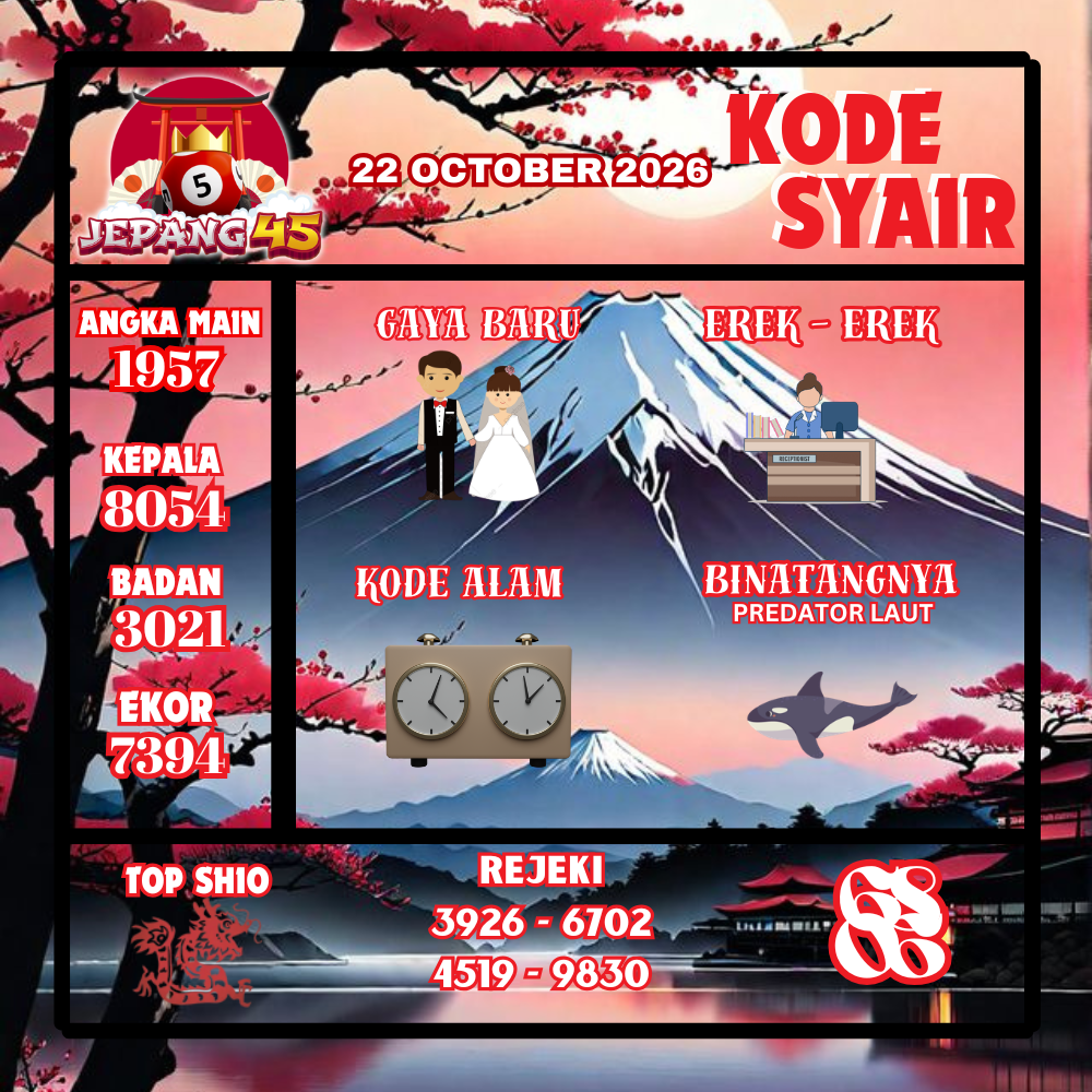 Kode Syair Jepang45 Pools 22 Oktober2026