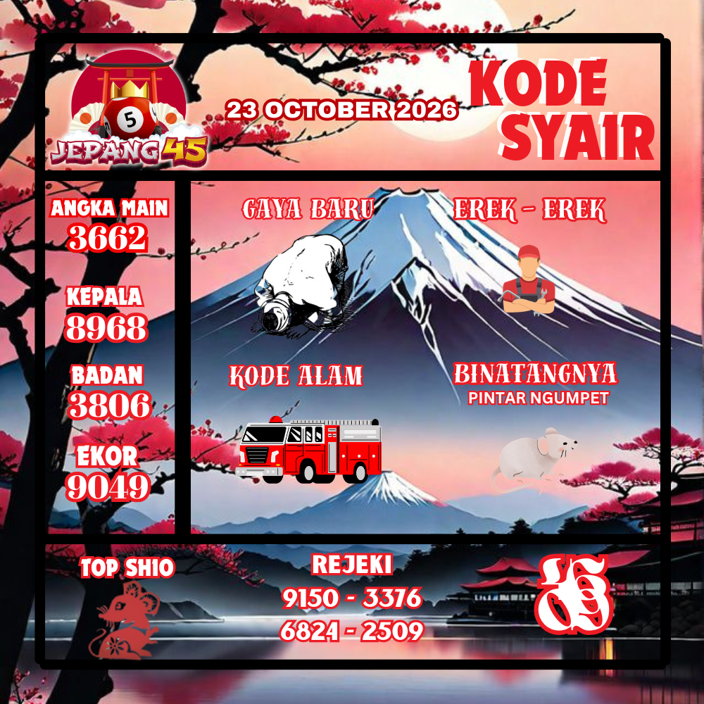Kode Syair Jepang45 Pools 23 Oktober2026