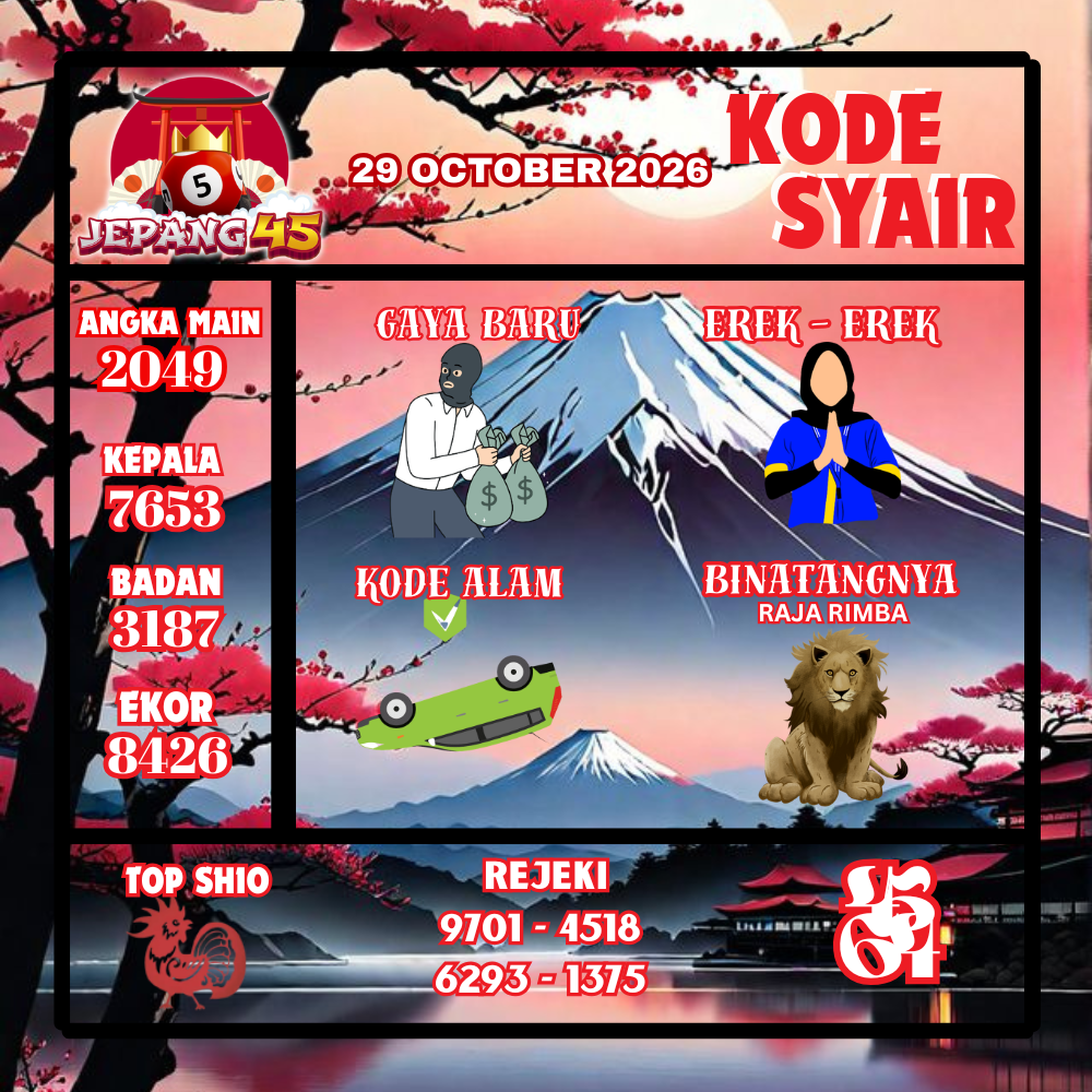 Kode Syair Jepang45 Pools 29 Oktober2026