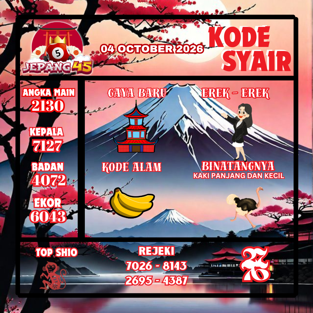 Kode Syair Jepang45 Pools 04 Oktober2026